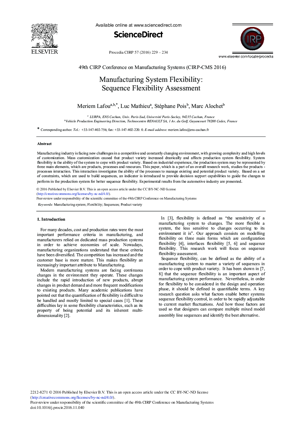 Manufacturing System Flexibility: Sequence Flexibility Assessment