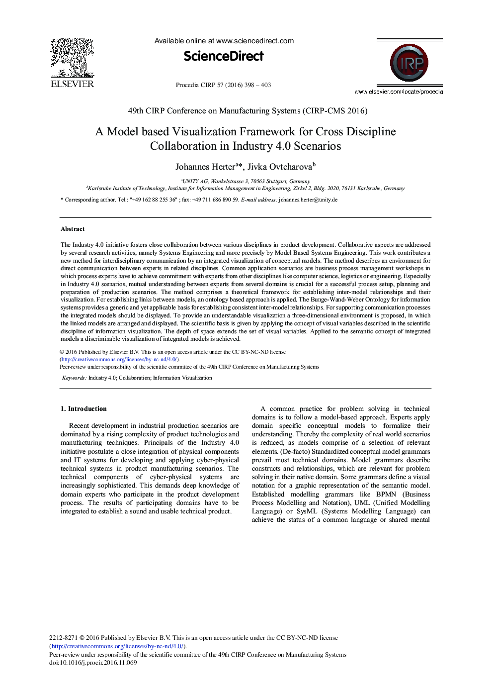 A Model based Visualization Framework for Cross Discipline Collaboration in Industry 4.0 Scenarios