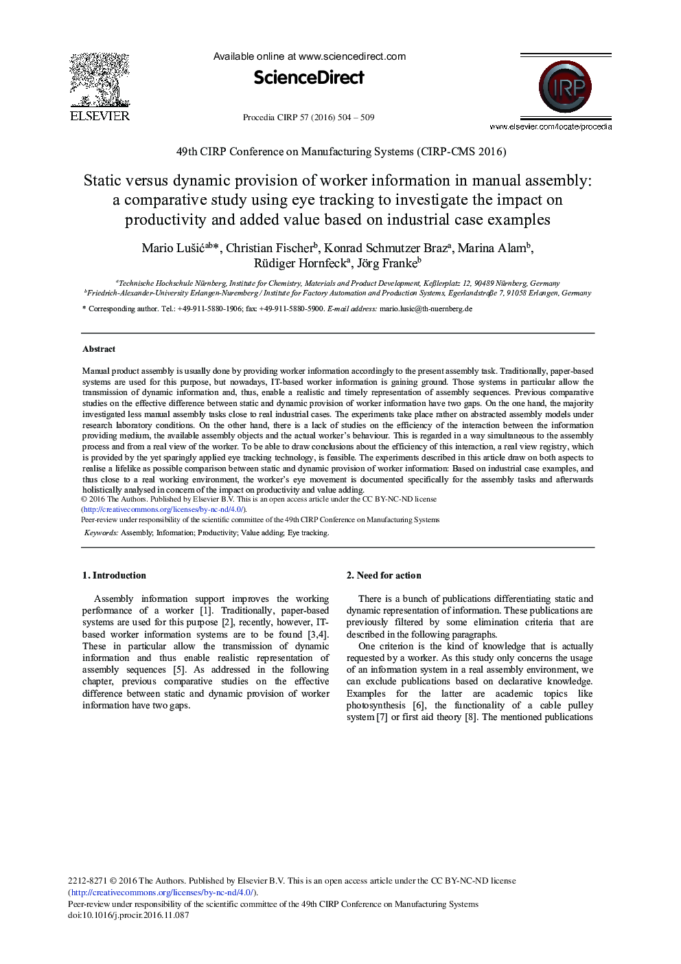 Static Versus Dynamic Provision of Worker Information in Manual Assembly: A Comparative Study Using Eye Tracking to Investigate the Impact on Productivity and Added Value Based on Industrial Case Examples