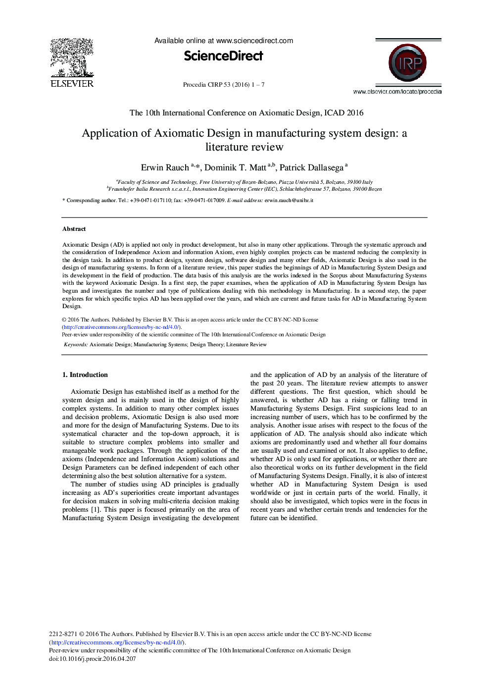 Application of Axiomatic Design in Manufacturing System Design: A Literature Review