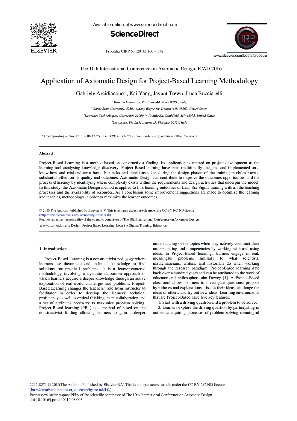 Application of Axiomatic Design for Project-based Learning Methodology