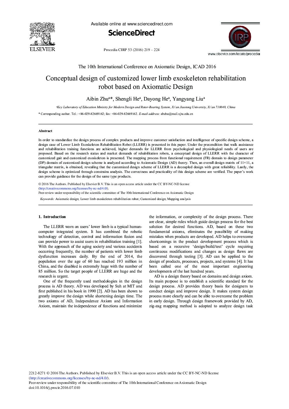 Conceptual Design of Customized Lower Limb Exoskeleton Rehabilitation Robot Based on Axiomatic Design