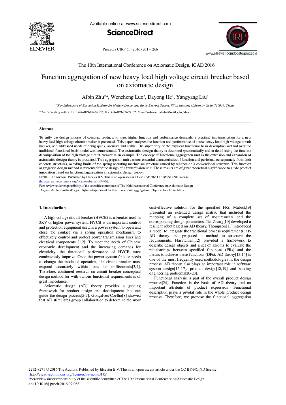 Function Aggregation of New Heavy Load High Voltage Circuit Breaker Based on Axiomatic Design