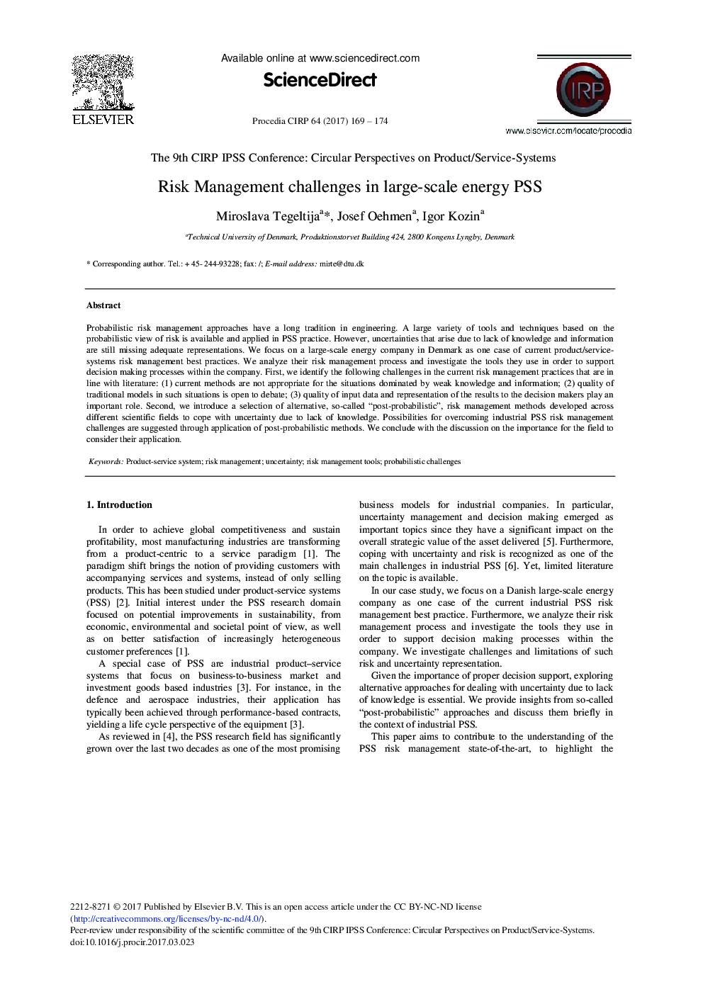 Risk Management Challenges in Large-scale Energy PSS