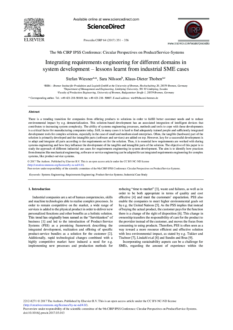 Integrating Requirements Engineering for Different Domains in System Development - Lessons Learnt from Industrial SME Cases