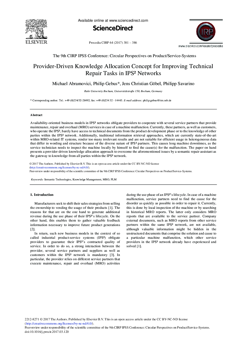 Provider-Driven Knowledge Allocation Concept for Improving Technical Repair Tasks in IPS2 Networks