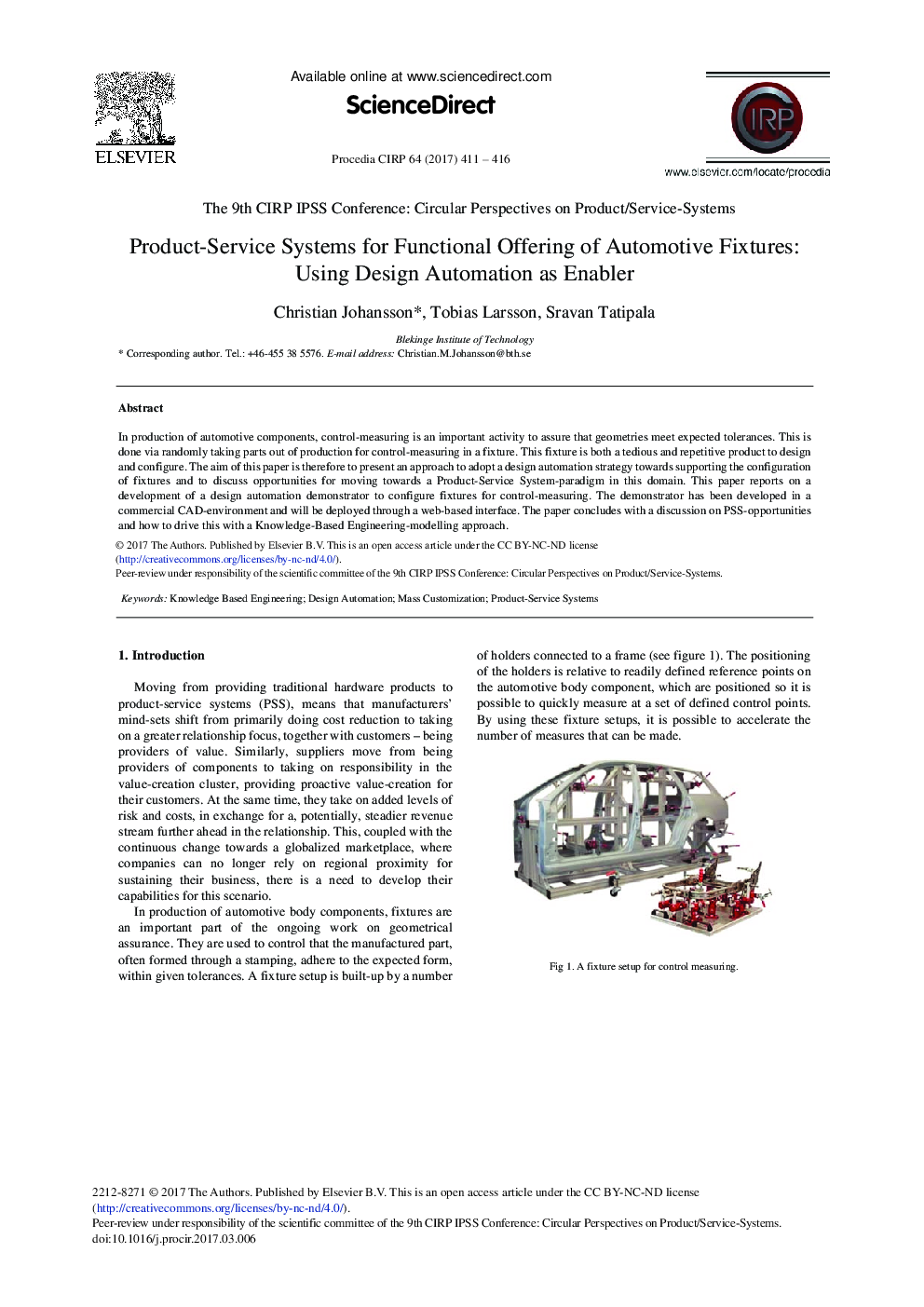 Product-Service Systems for Functional Offering of Automotive Fixtures: Using Design Automation as Enabler