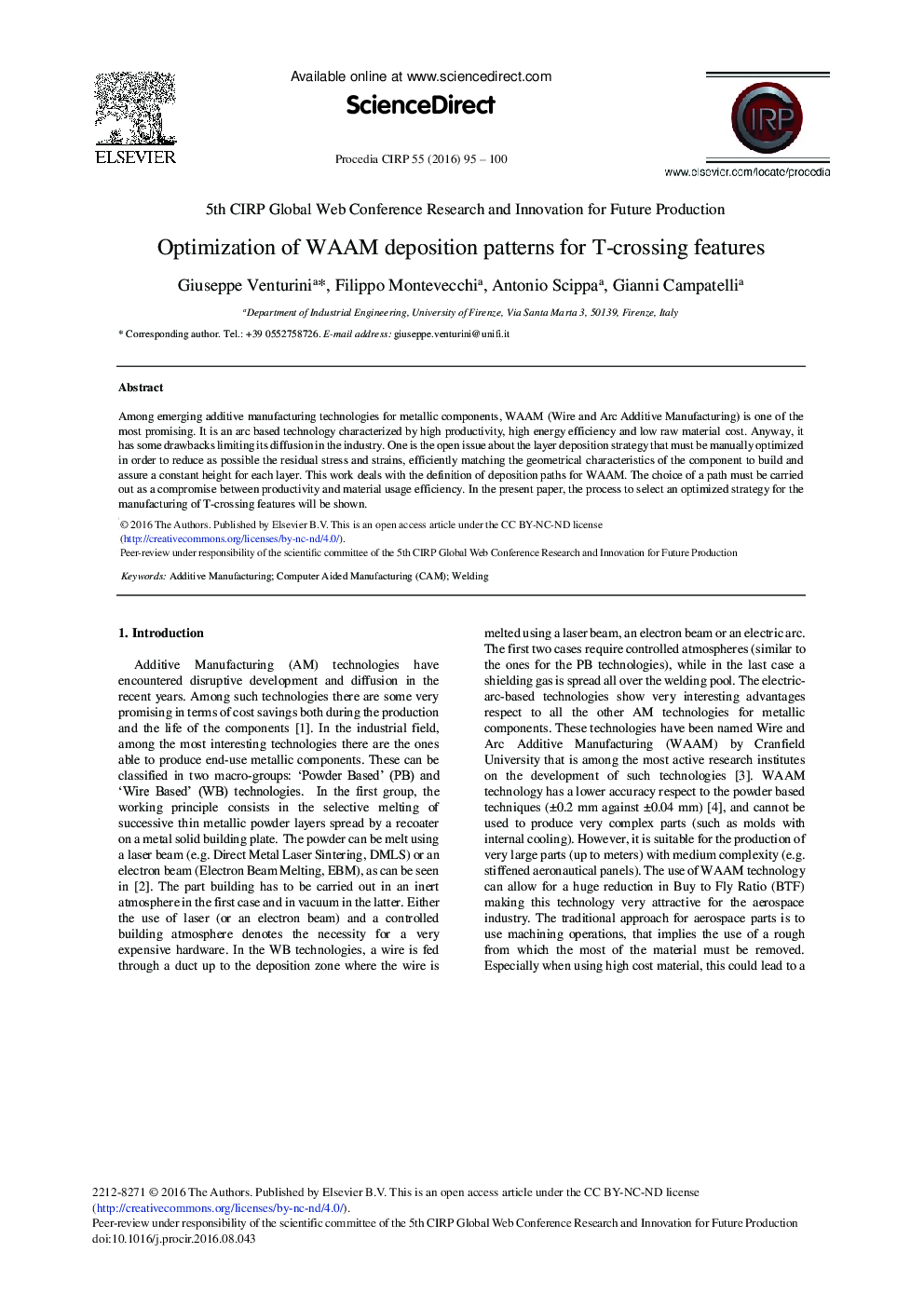 Optimization of WAAM Deposition Patterns for T-crossing Features