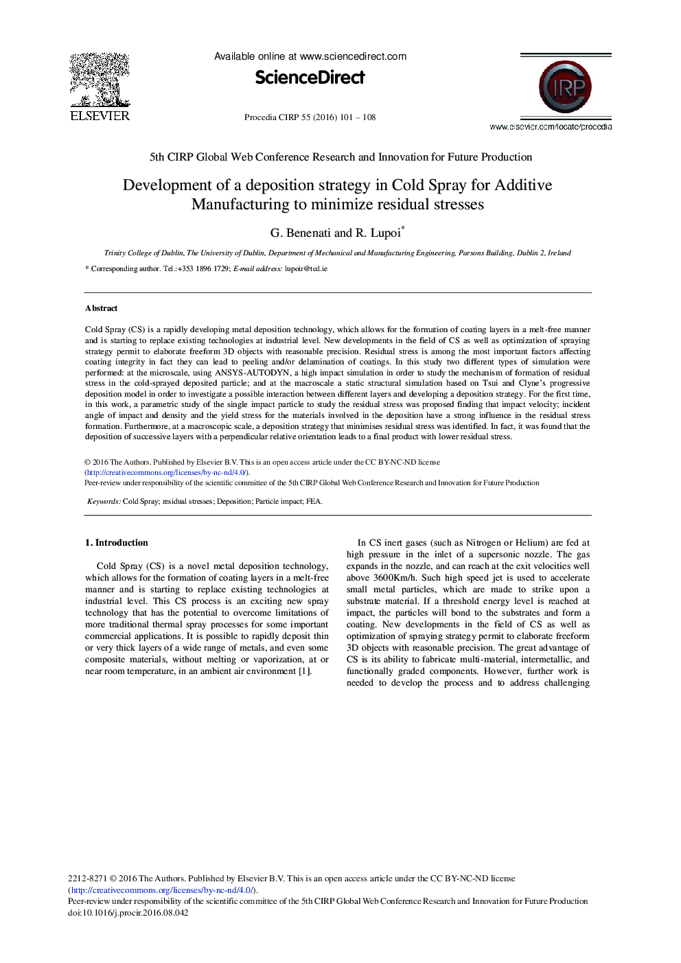 Development of a Deposition Strategy in Cold Spray for Additive Manufacturing to Minimize Residual Stresses