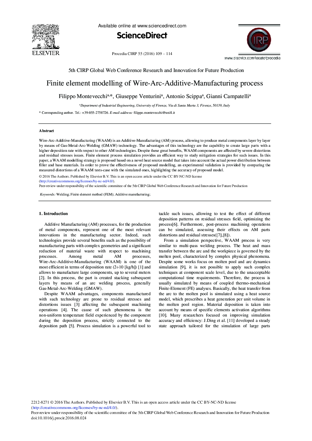 Finite Element Modelling of Wire-arc-additive-manufacturing Process