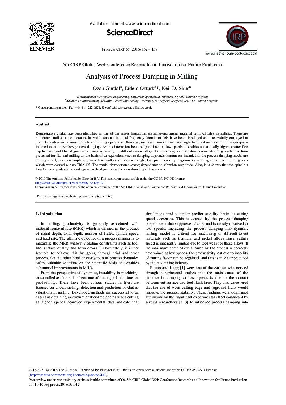 Analysis of Process Damping in Milling