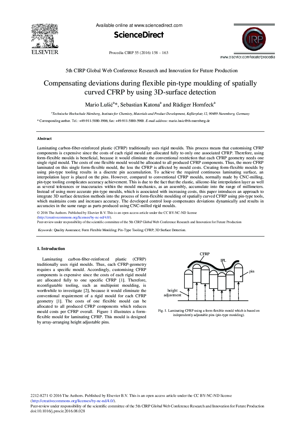 Compensating Deviations During Flexible Pin-type Moulding of Spatially Curved CFRP by Using 3D-Surface Detection