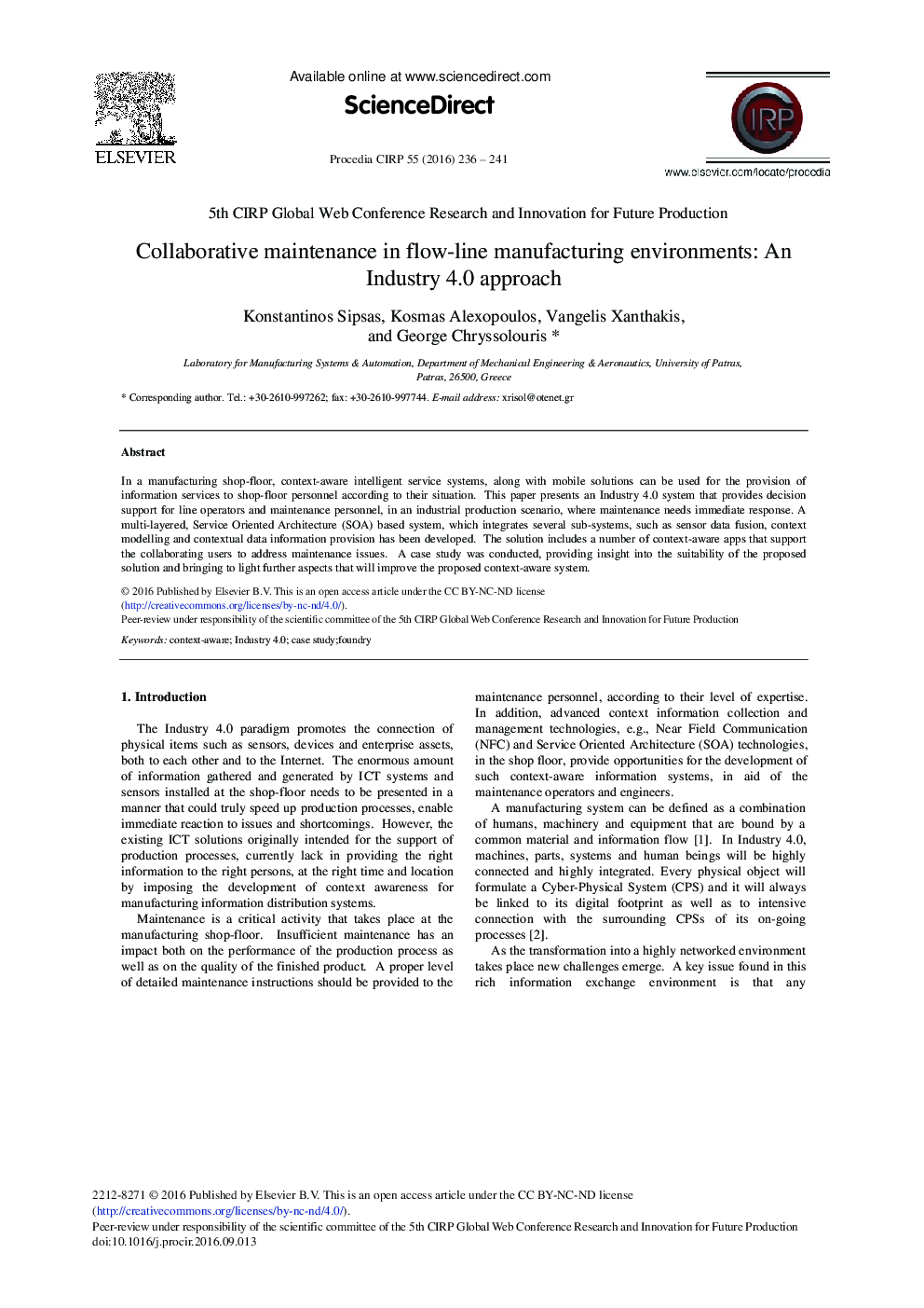 Collaborative Maintenance in flow-line Manufacturing Environments: An Industry 4.0 Approach