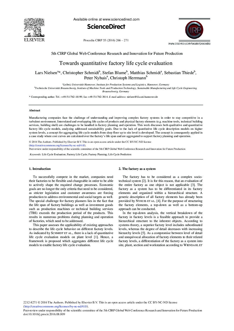 Towards Quantitative Factory Life Cycle Evaluation