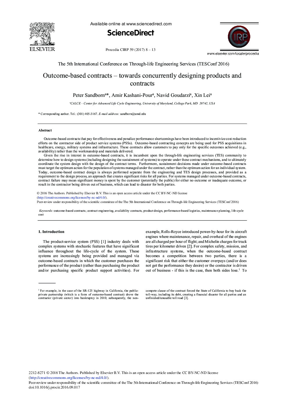 Outcome-based Contracts - Towards Concurrently Designing Products and Contracts