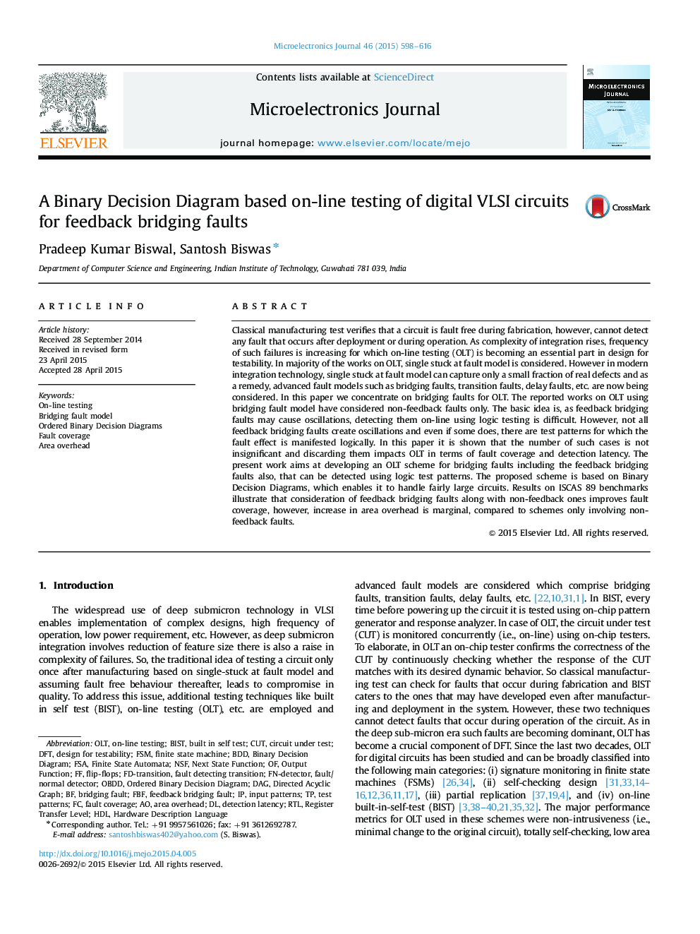 A Binary Decision Diagram based on-line testing of digital VLSI circuits for feedback bridging faults