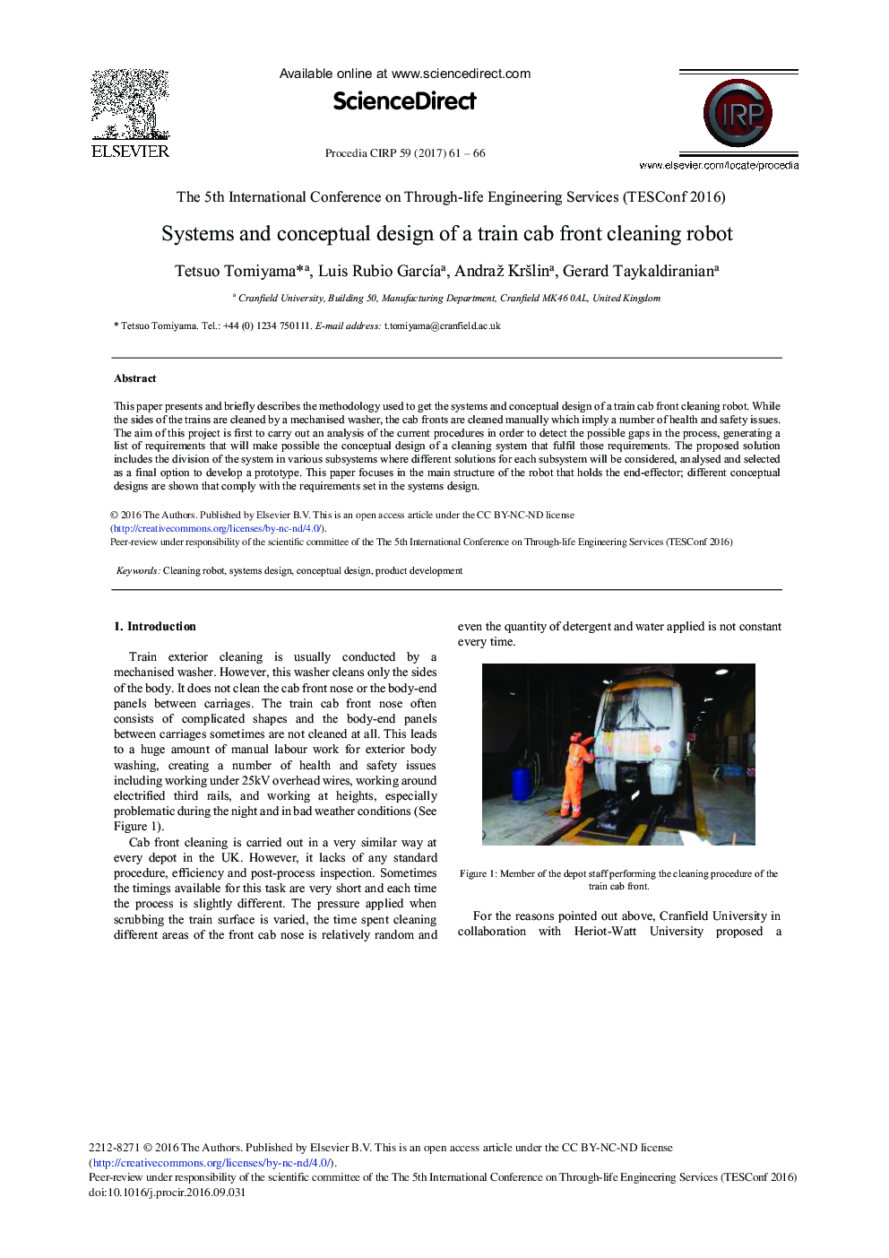 Systems and Conceptual Design of a Train Cab Front Cleaning Robot
