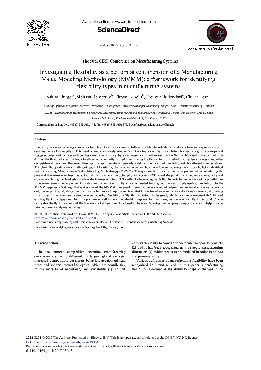 Investigating Flexibility as a Performance Dimension of a Manufacturing Value Modeling Methodology (MVMM): A Framework for Identifying Flexibility Types in Manufacturing Systems
