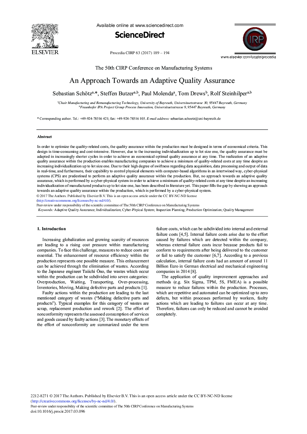 An Approach Towards an Adaptive Quality Assurance