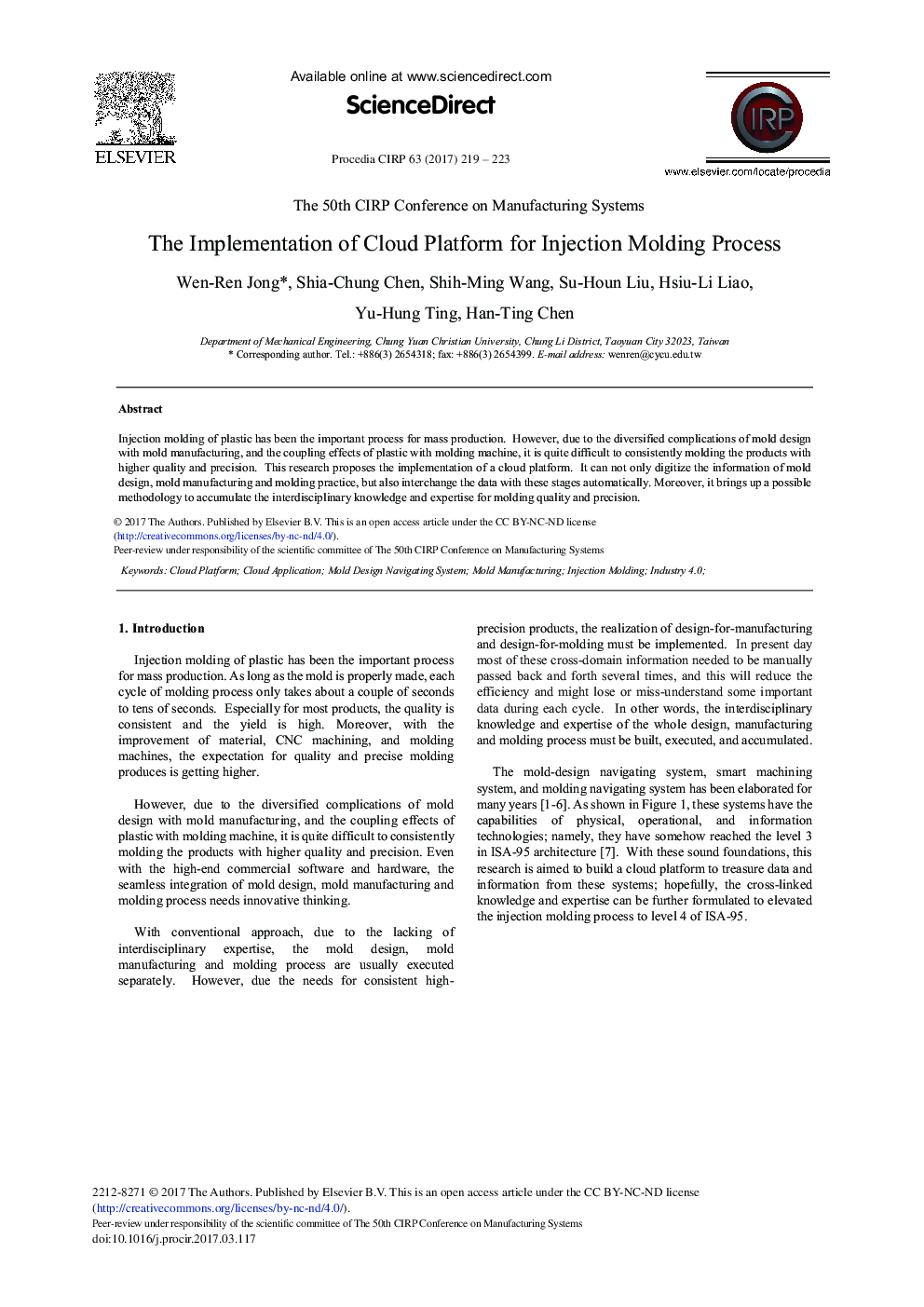 The Implementation of Cloud Platform for Injection Molding Process