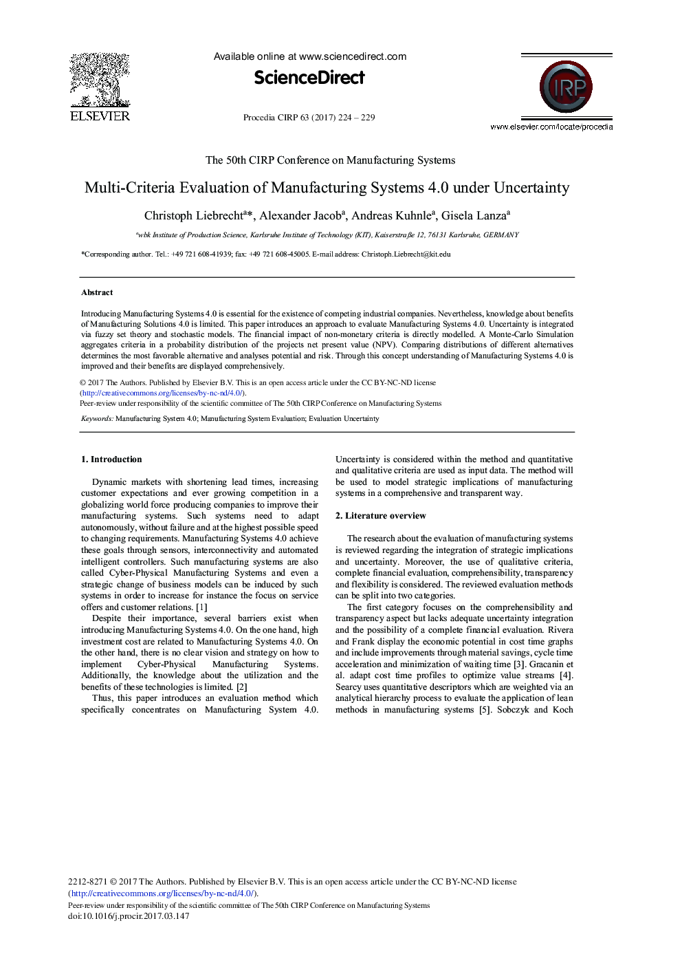 Multi-criteria Evaluation of Manufacturing Systems 4.0 under Uncertainty