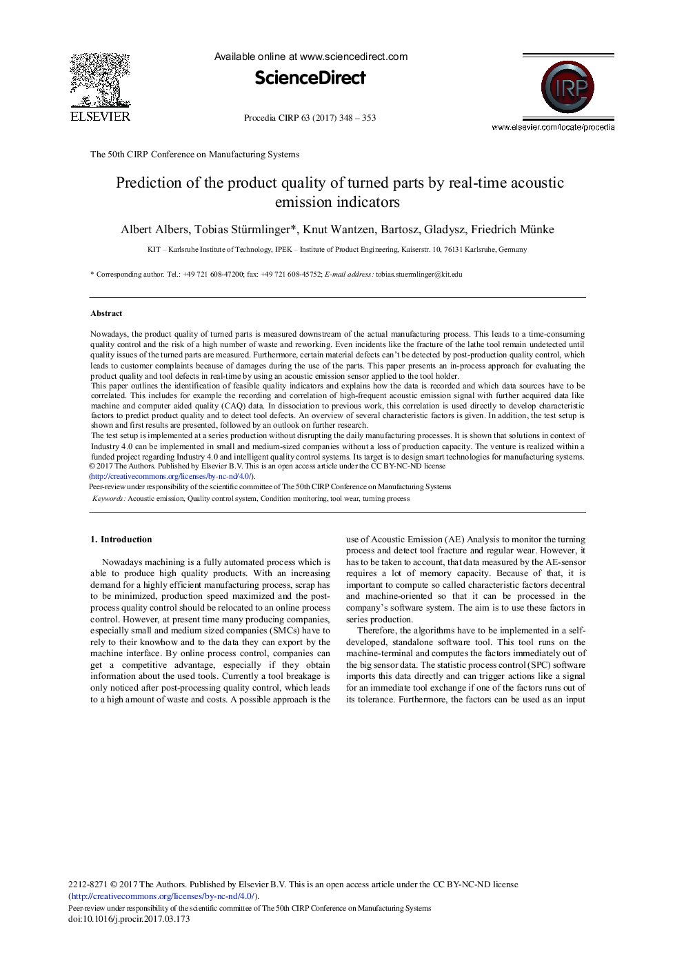 Prediction of the Product Quality of Turned Parts by Real-time Acoustic Emission Indicators