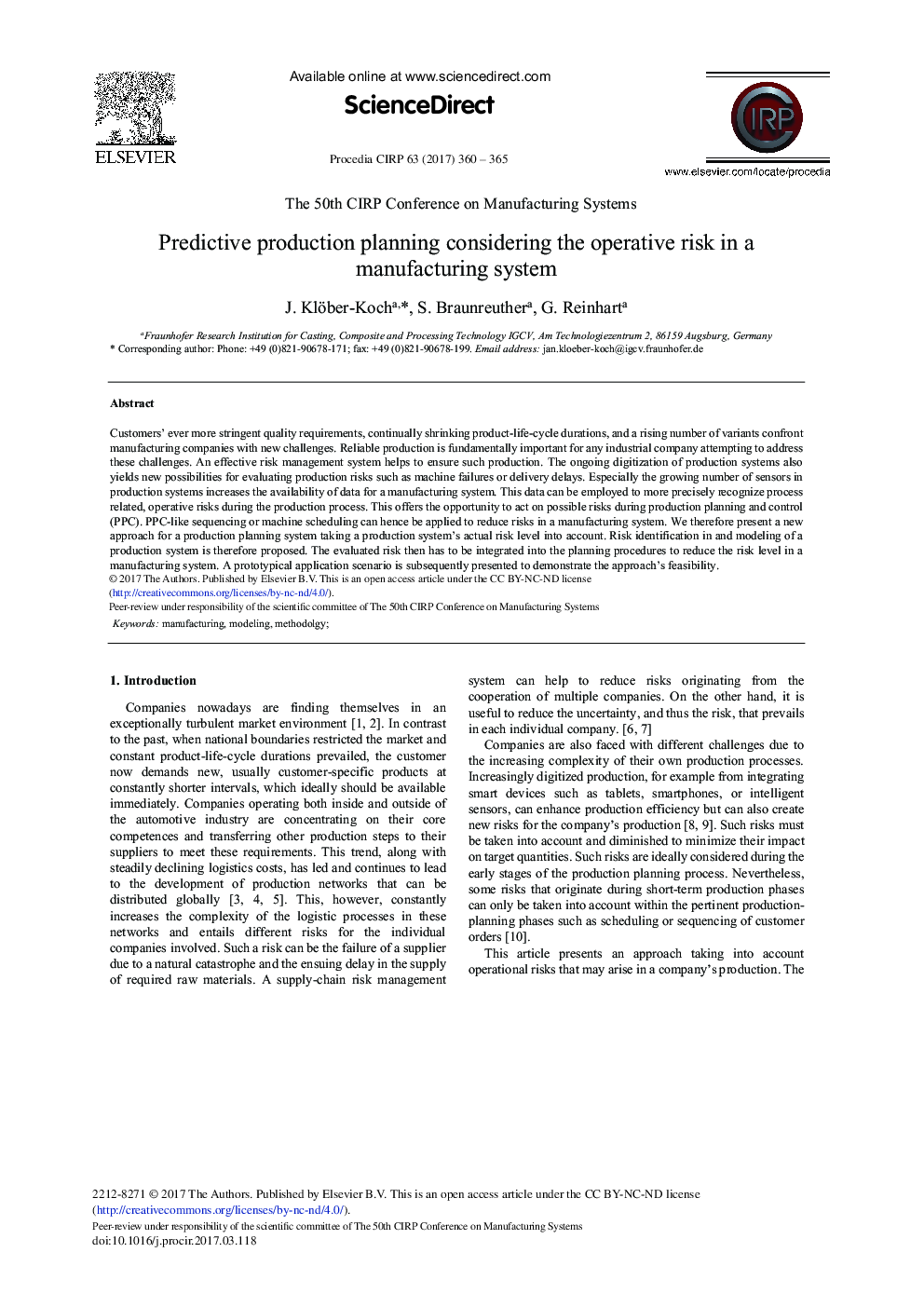 Predictive Production Planning Considering the Operative Risk in a Manufacturing System