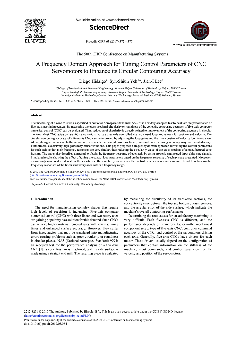 A Frequency Domain Approach for Tuning Control Parameters of CNC Servomotors to Enhance its Circular Contouring Accuracy