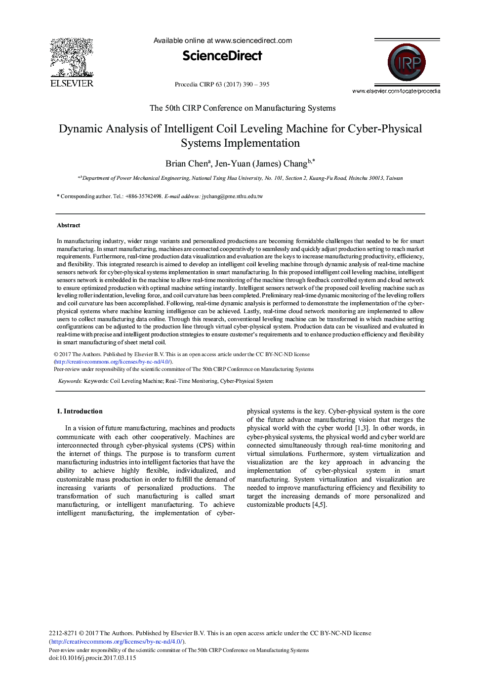Dynamic Analysis of Intelligent Coil Leveling Machine for Cyber-physical Systems Implementation