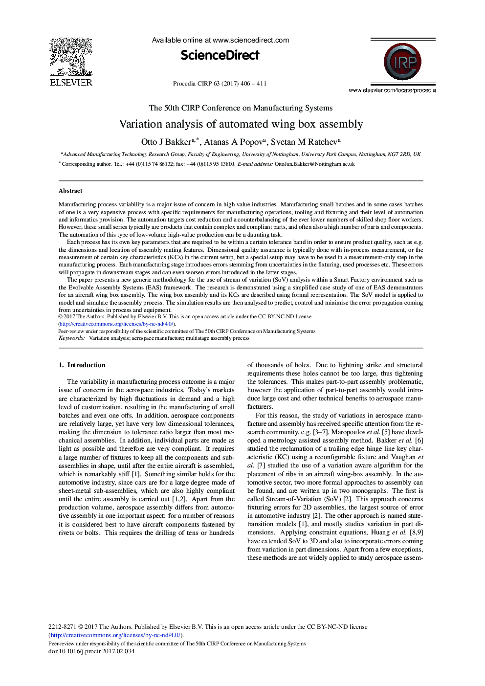 Variation Analysis of Automated Wing Box Assembly