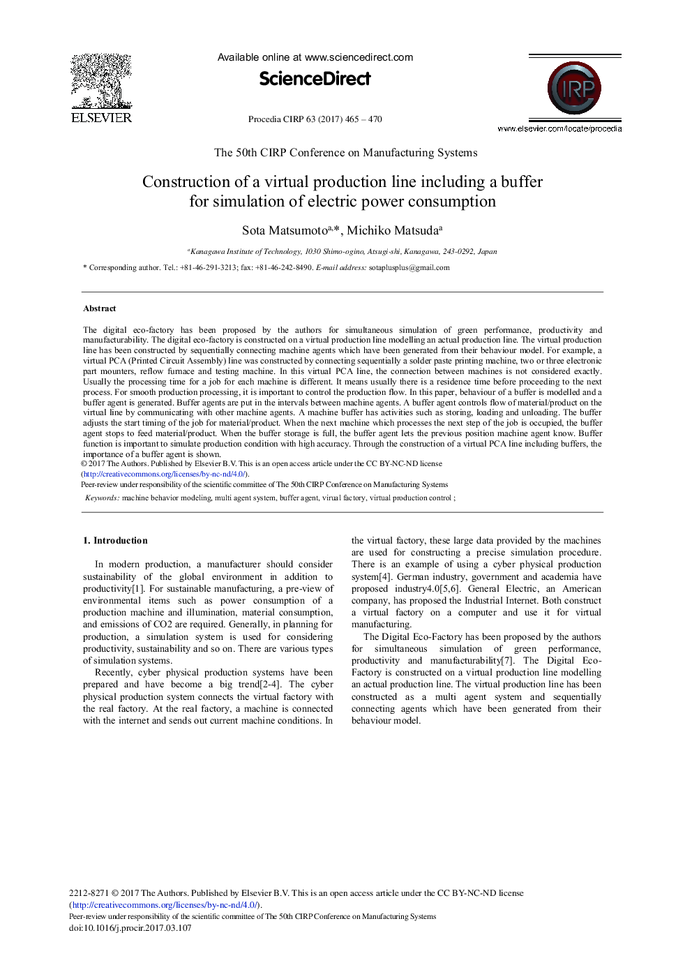 Construction of a Virtual Production Line Including a Buffer for Simulation of Electric Power Consumption