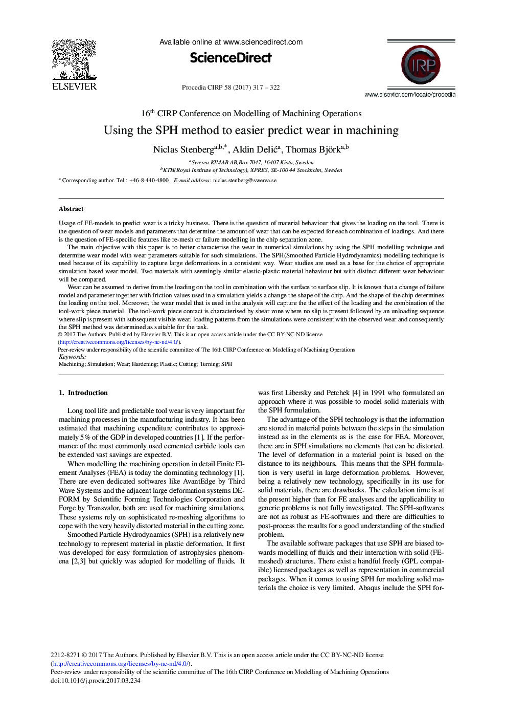 Using the SPH Method to Easier Predict Wear in Machining