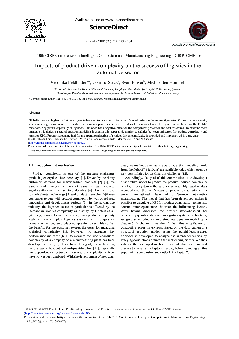 Impacts of Product-driven Complexity on the Success of Logistics in the Automotive Sector