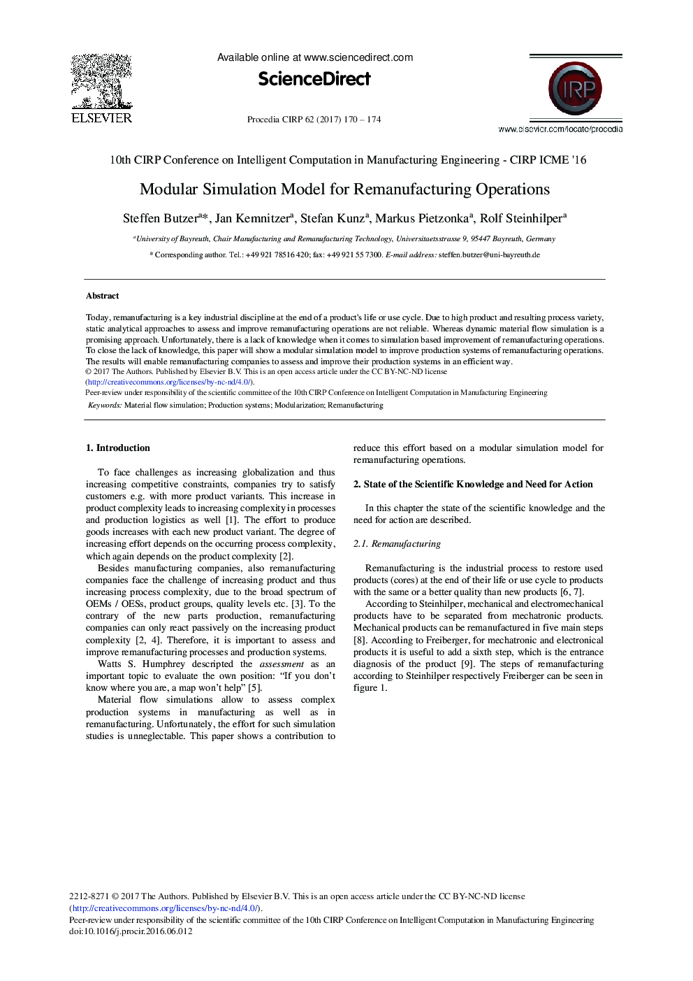 Modular Simulation Model for Remanufacturing Operations