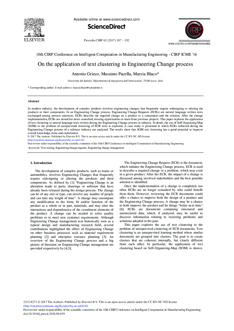 On the Application of Text Clustering in Engineering Change Process