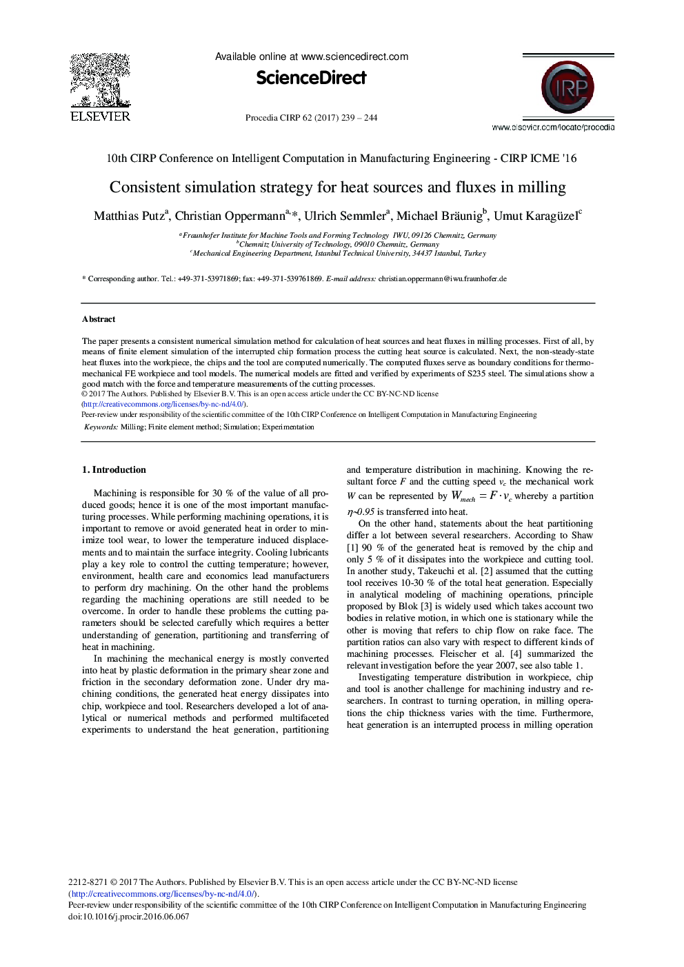 Consistent Simulation Strategy for Heat Sources and Fluxes in Milling