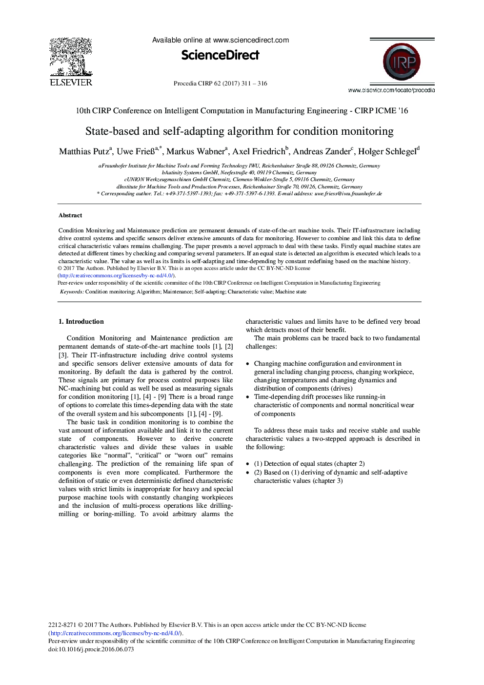 State-based and Self-adapting Algorithm for Condition Monitoring