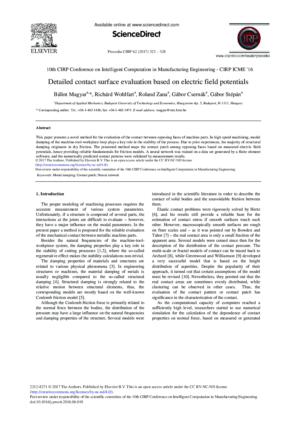 Detailed Contact Surface Evaluation Based on Electric Field Potentials