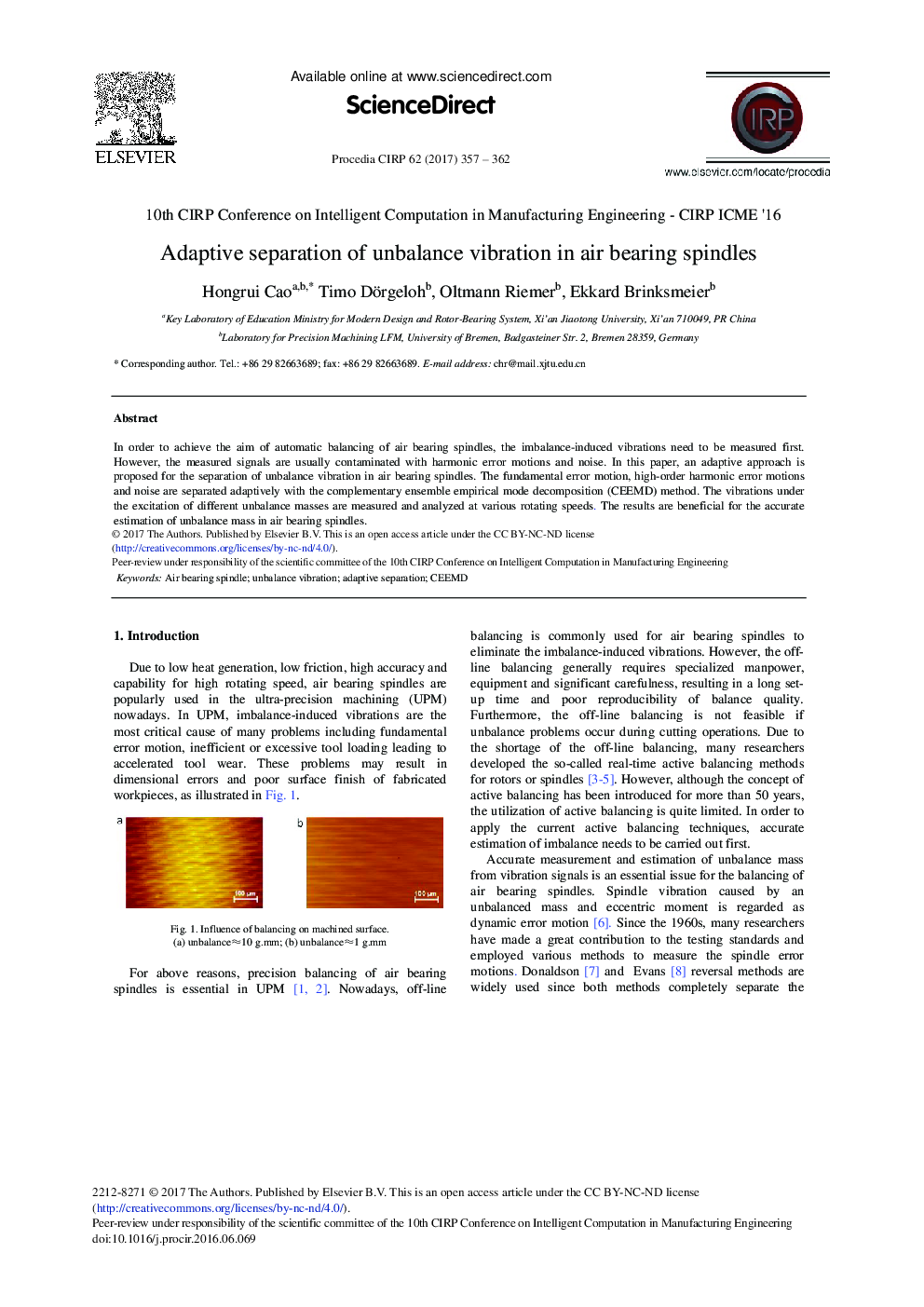 Adaptive Separation of Unbalance Vibration in Air Bearing Spindles