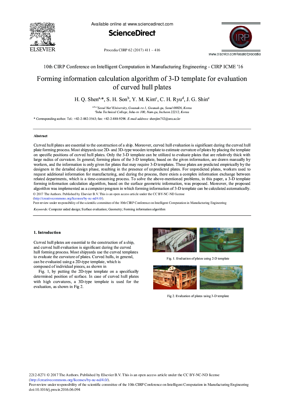 Forming Information Calculation Algorithm of 3-D Template for Evaluation of Curved Hull Plates