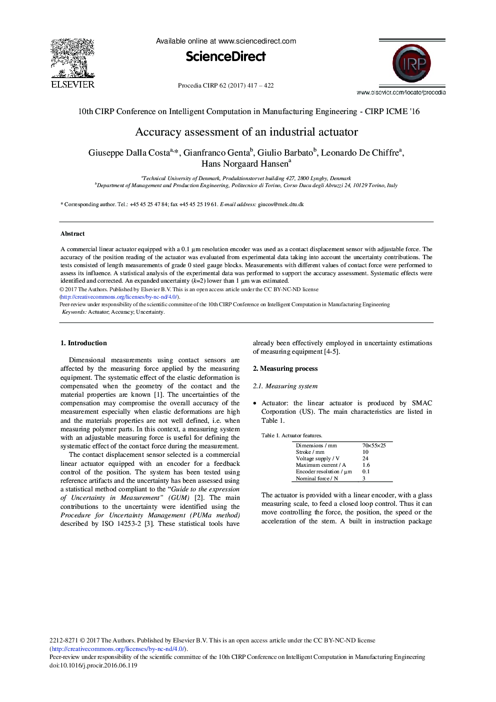 Accuracy Assessment of an Industrial Actuator