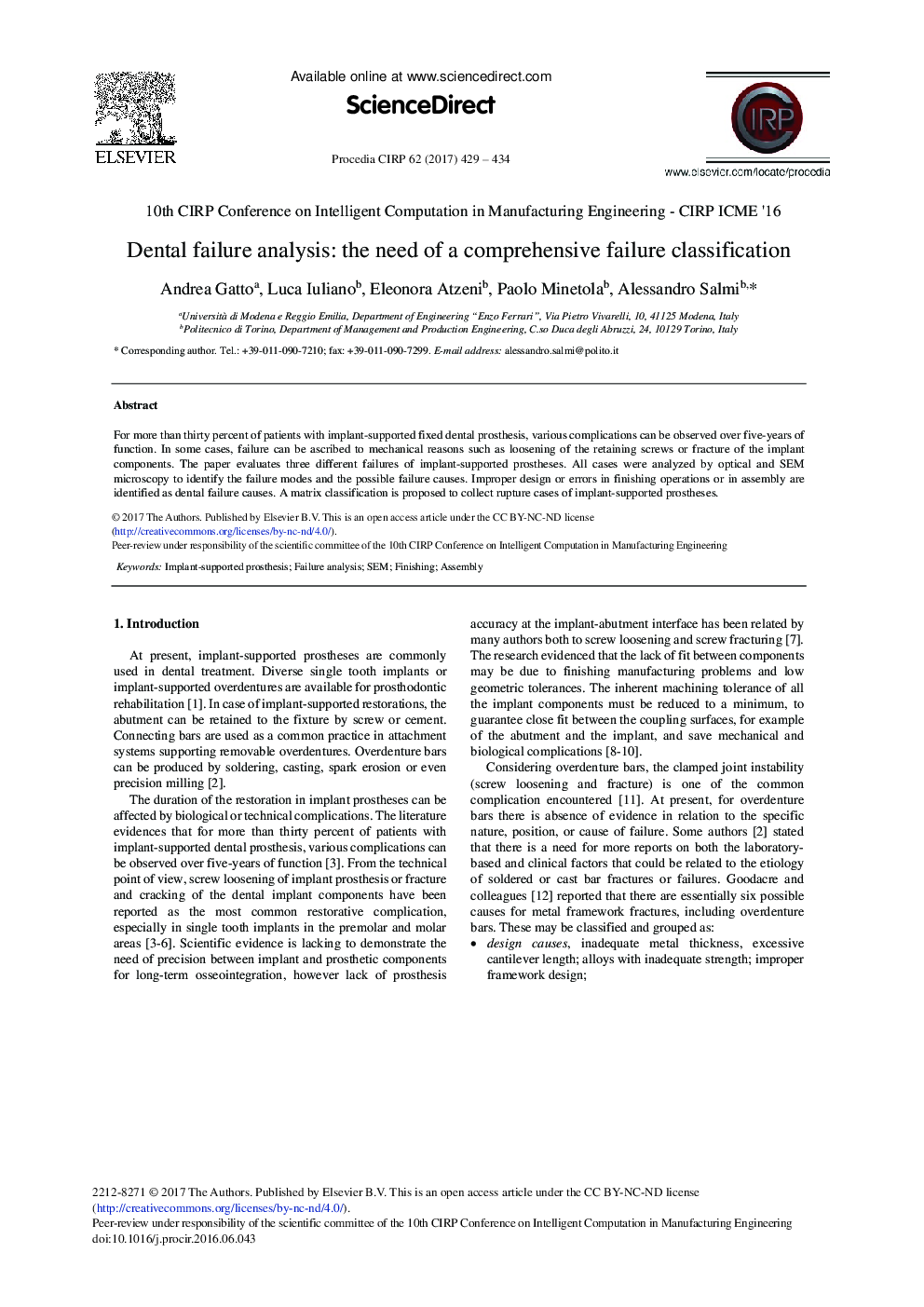 Dental Failure Analysis: The Need of a Comprehensive Failure Classification