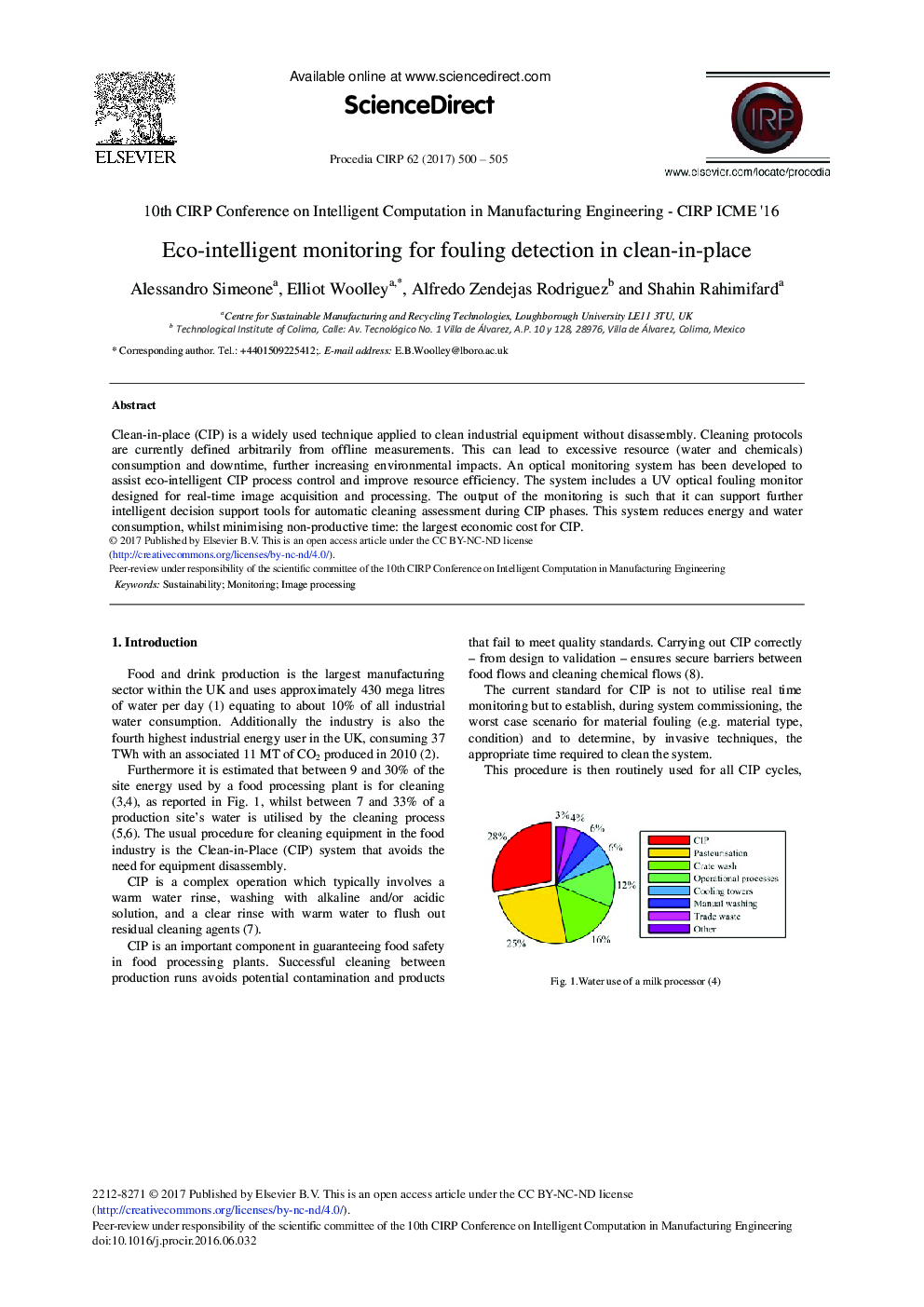 Eco-intelligent Monitoring for Fouling Detection in Clean-in-place