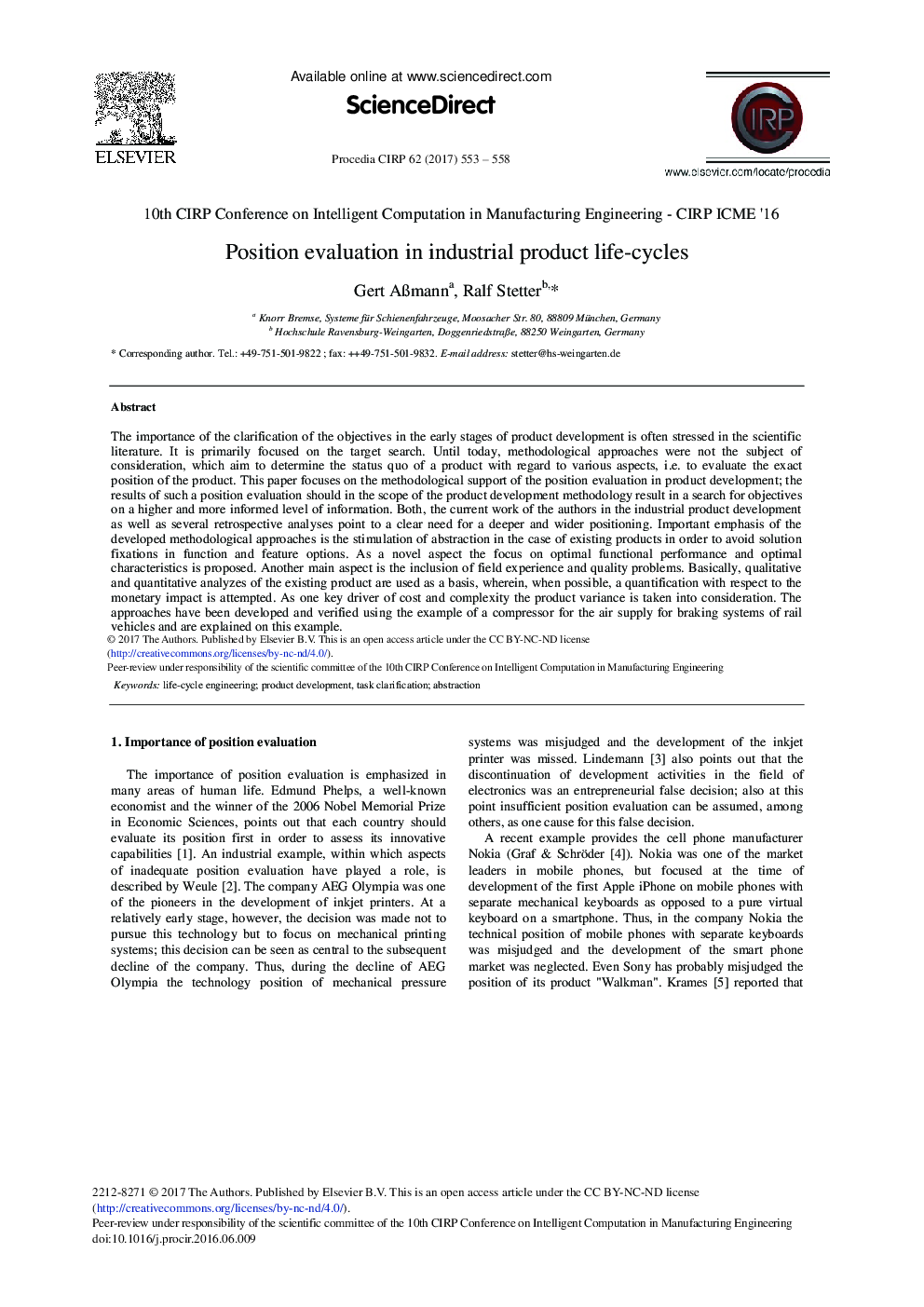 Position Evaluation in Industrial Product Life-cycles