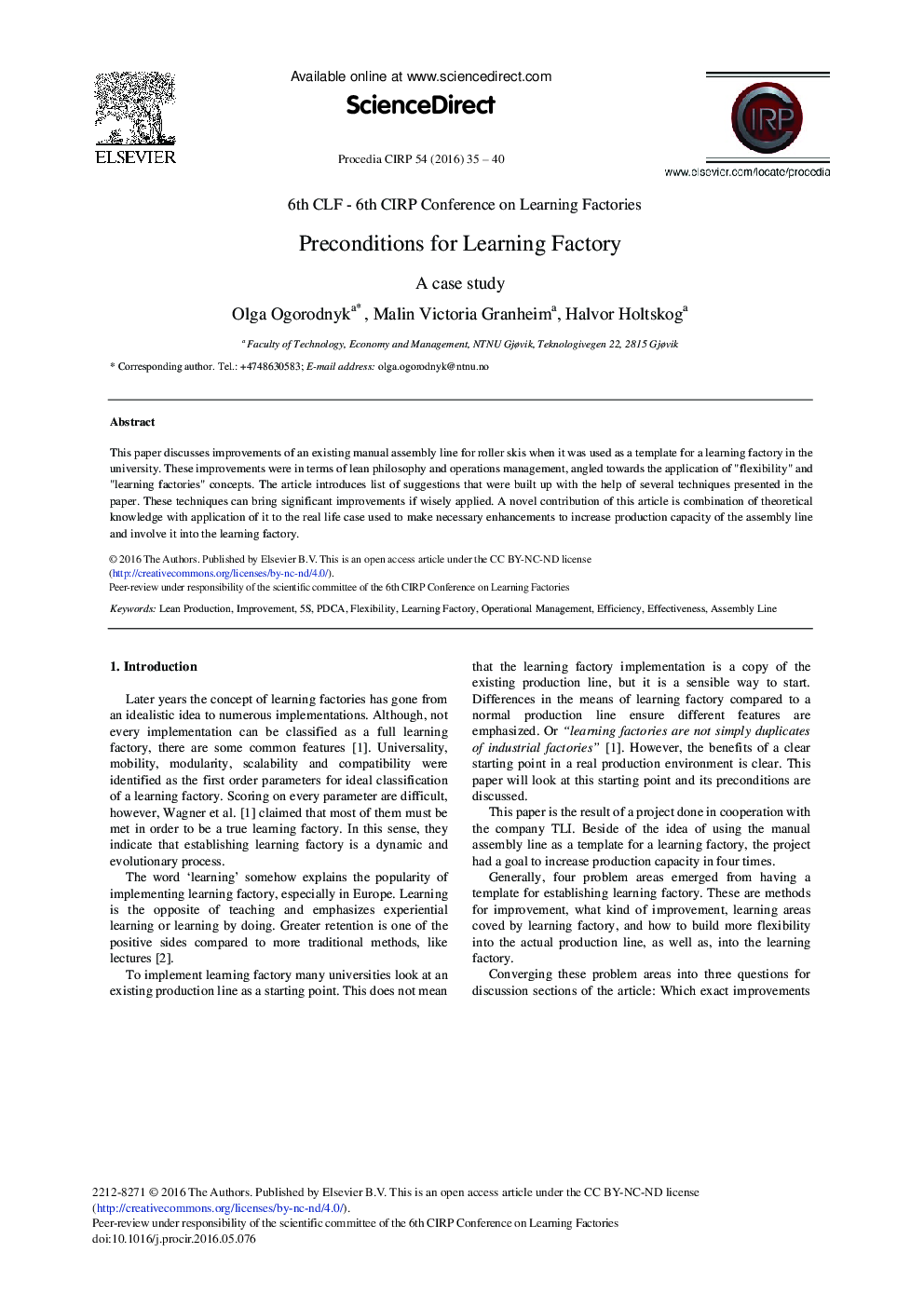 Preconditions for Learning Factory A Case Study