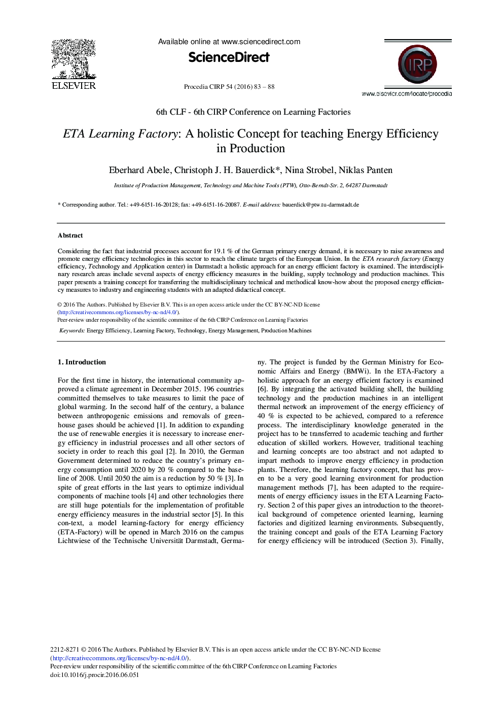 ETA Learning Factory: A Holistic Concept for Teaching Energy Efficiency in Production