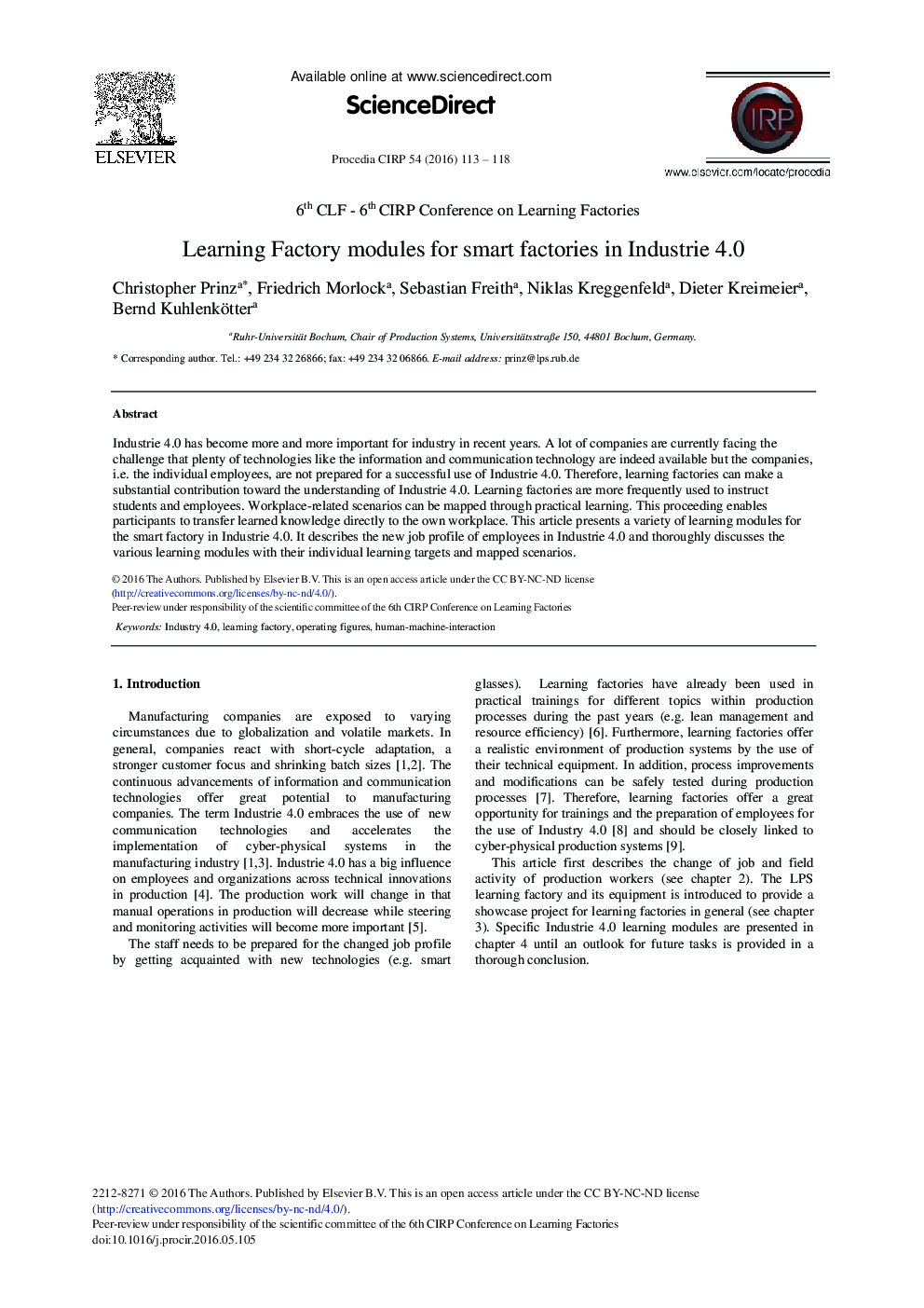 Learning Factory Modules for Smart Factories in Industrie 4.0