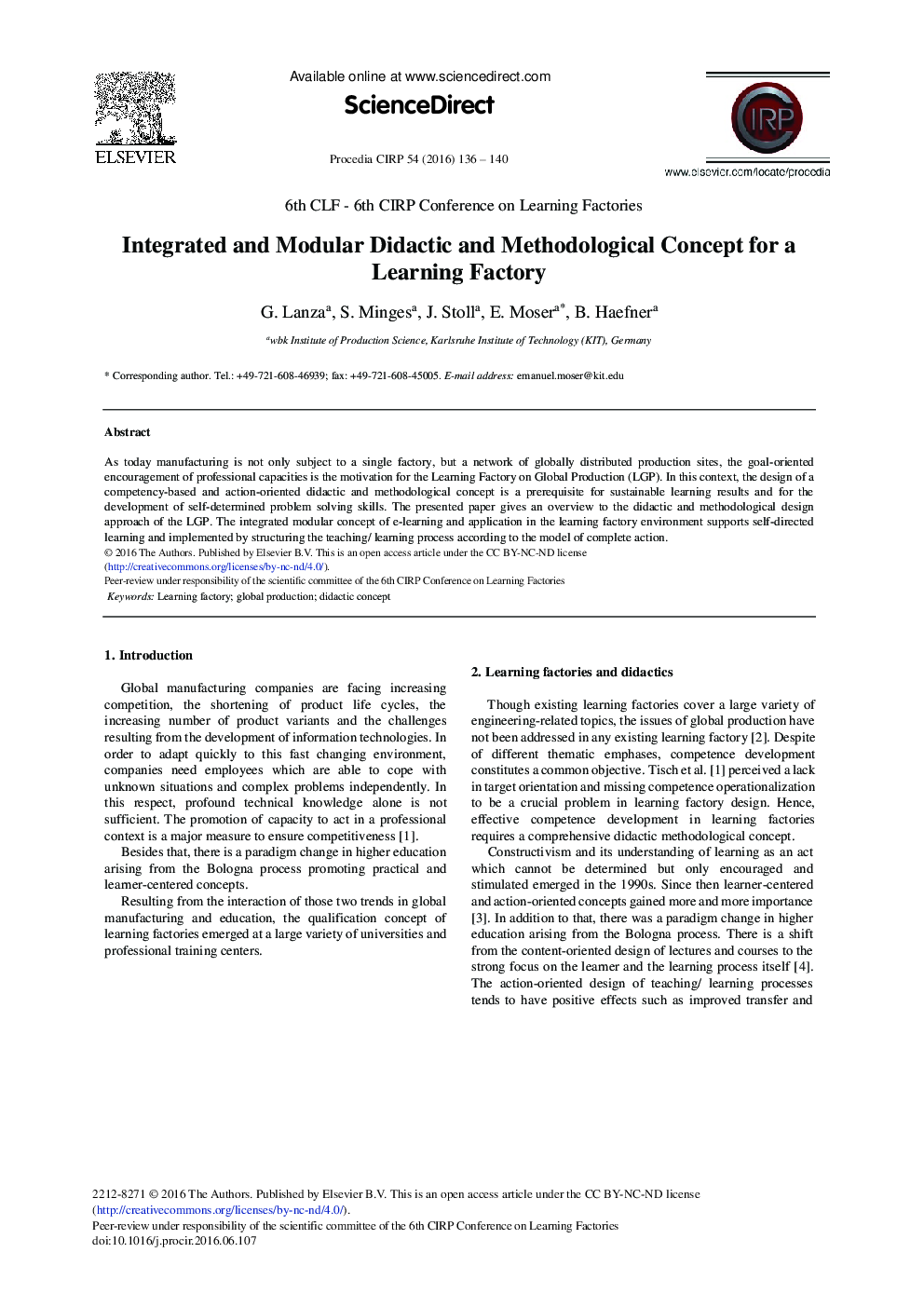 Integrated and Modular Didactic and Methodological Concept for a Learning Factory