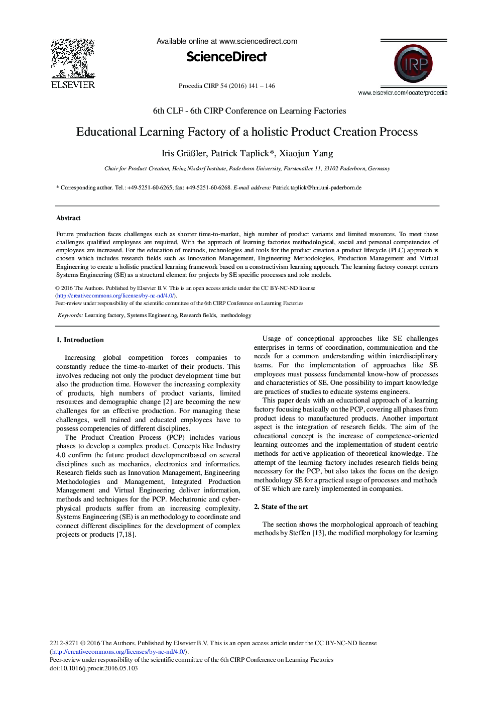 Educational Learning Factory of a Holistic Product Creation Process