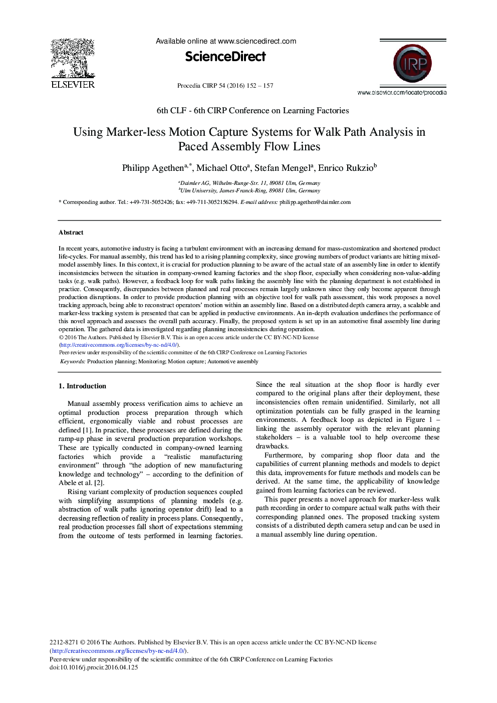 Using Marker-less Motion Capture Systems for Walk Path Analysis in Paced Assembly Flow Lines